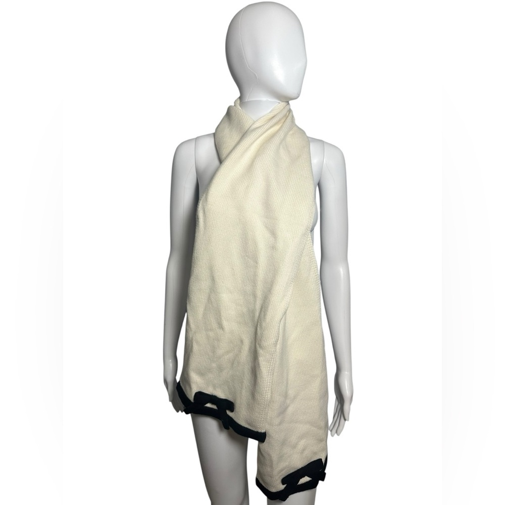 Kate Spade Ivory and Black Knit Scarf Rectangle Wool Blend